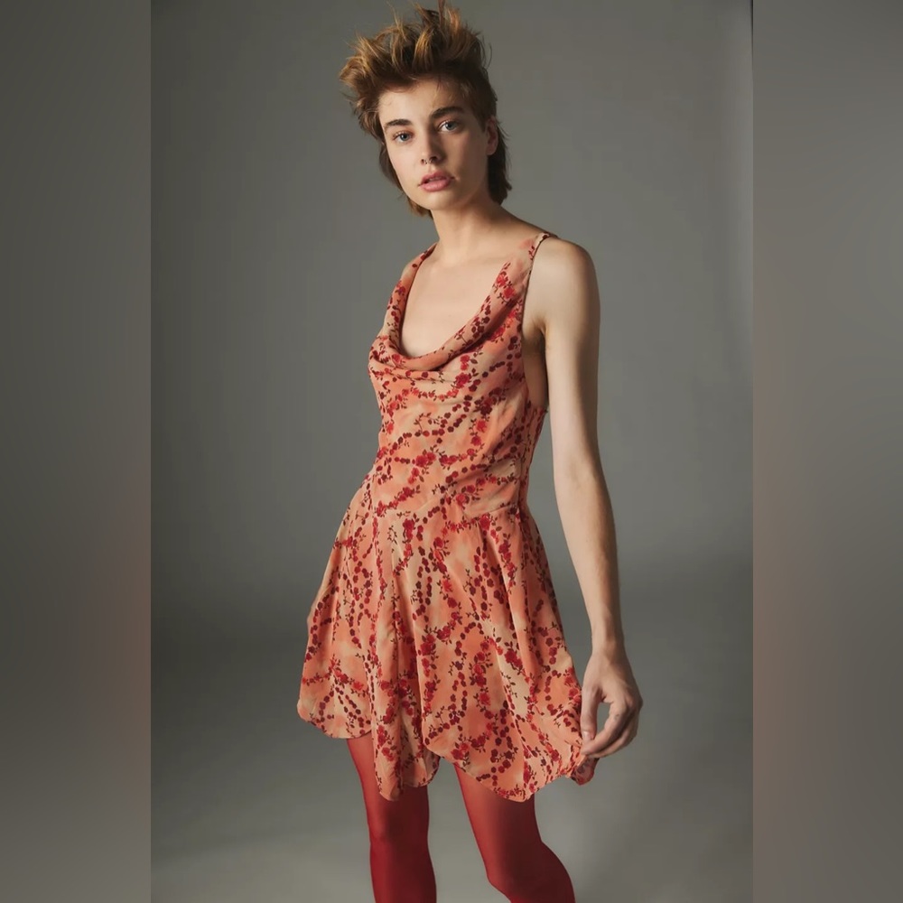 Urban Outfitters NWT Silence + Noise Marie Printed Cowl Neck‎ Mini Dress
